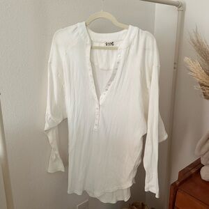 Free People White Long Sleeve Coffee Chat Lounge Tee